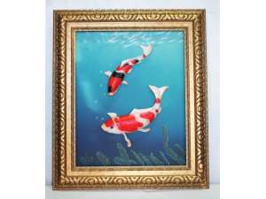 Japanese Koi Carp Picture 3D in Frame 1/2 Price